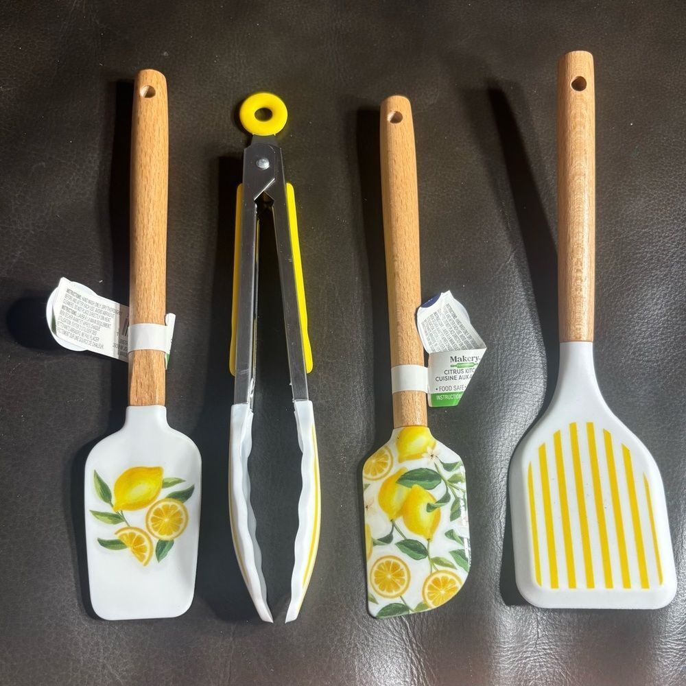 New 8” Yellow Lemon Silicone Utensil Set - 4 Piece